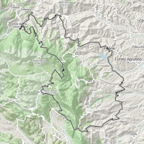 Miniatuurkaart van de fietsinspiratie "Spectaculaire Gran Sasso Route" in Abruzzo, Italy. Gemaakt door de Tarmacs.app fietsrouteplanner