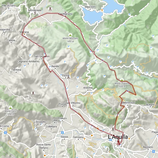 Miniatuurkaart van de fietsinspiratie "Avontuurlijk fietsen rond L'Aquila" in Abruzzo, Italy. Gemaakt door de Tarmacs.app fietsrouteplanner