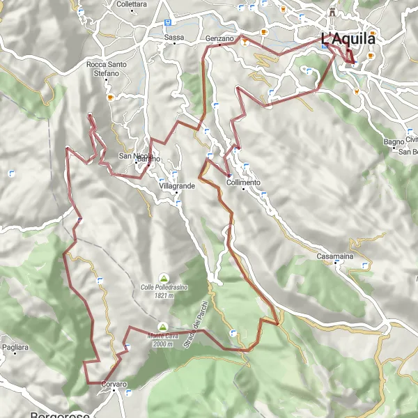 Miniatuurkaart van de fietsinspiratie "Gravelroute rond L'Aquila" in Abruzzo, Italy. Gemaakt door de Tarmacs.app fietsrouteplanner