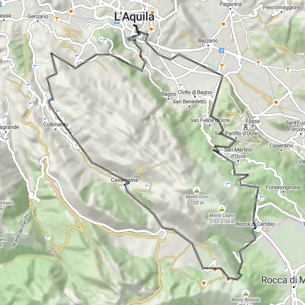Miniatuurkaart van de fietsinspiratie "Heuvelachtige Route rond L'Aquila" in Abruzzo, Italy. Gemaakt door de Tarmacs.app fietsrouteplanner