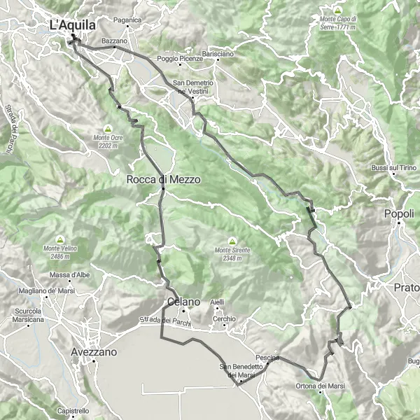 Miniatuurkaart van de fietsinspiratie "Roadtrip vanuit L'Aquila" in Abruzzo, Italy. Gemaakt door de Tarmacs.app fietsrouteplanner