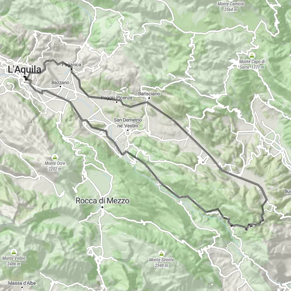 Miniatuurkaart van de fietsinspiratie "Fietsen door de natuur rond L'Aquila" in Abruzzo, Italy. Gemaakt door de Tarmacs.app fietsrouteplanner