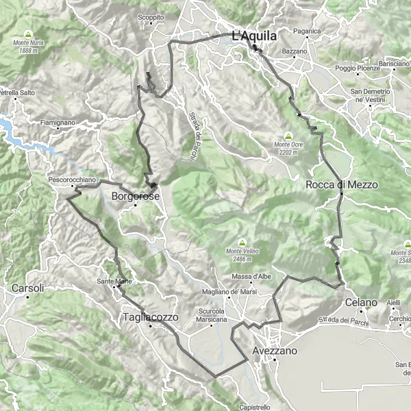 Miniatuurkaart van de fietsinspiratie "Uitdagende roadtrip rond L'Aquila" in Abruzzo, Italy. Gemaakt door de Tarmacs.app fietsrouteplanner