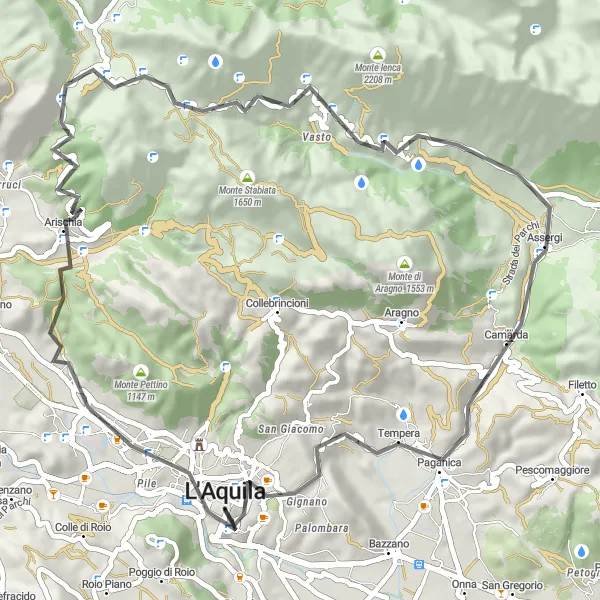 Miniatuurkaart van de fietsinspiratie "Scenic Road Trip vanuit L'Aquila" in Abruzzo, Italy. Gemaakt door de Tarmacs.app fietsrouteplanner