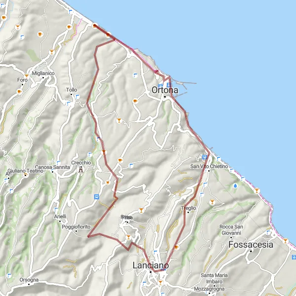 Miniature de la carte de l'inspiration cycliste "La Boucle des Collines Abruzzaises" dans la Abruzzo, Italy. Générée par le planificateur d'itinéraire cycliste Tarmacs.app