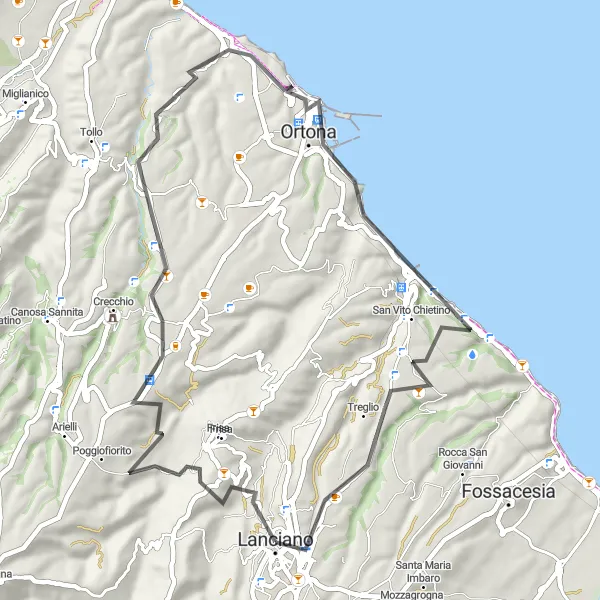 Miniatura della mappa di ispirazione al ciclismo "Percorso su strada fino al Promontorio Dannunziano" nella regione di Abruzzo, Italy. Generata da Tarmacs.app, pianificatore di rotte ciclistiche