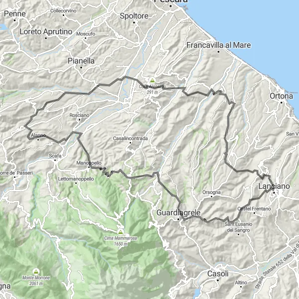 Miniature de la carte de l'inspiration cycliste "L'Abruzzo Montagneux et Pittoresque" dans la Abruzzo, Italy. Générée par le planificateur d'itinéraire cycliste Tarmacs.app