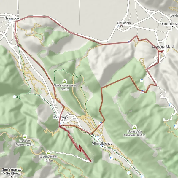 Map miniature of "Collelongo Explorer" cycling inspiration in Abruzzo, Italy. Generated by Tarmacs.app cycling route planner