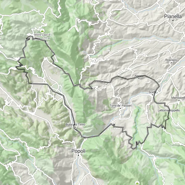 Miniature de la carte de l'inspiration cycliste "Le Grand Tour de Salle à Lettomanoppello" dans la Abruzzo, Italy. Générée par le planificateur d'itinéraire cycliste Tarmacs.app