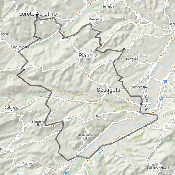 Miniatuurkaart van de fietsinspiratie "Rondrit van Loreto Aprutino via Moscufo en Manoppello Scalo" in Abruzzo, Italy. Gemaakt door de Tarmacs.app fietsrouteplanner