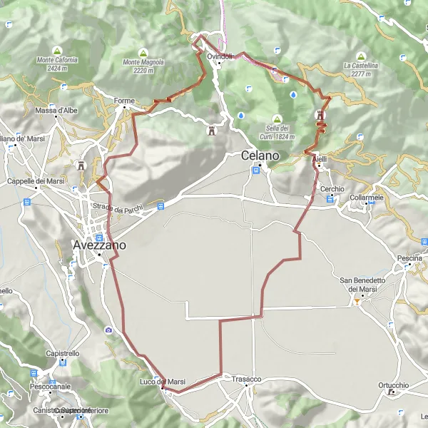 Map miniature of "Adventurous Gravel Ride to Luco dei Marsi" cycling inspiration in Abruzzo, Italy. Generated by Tarmacs.app cycling route planner