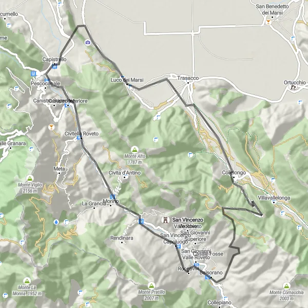 Miniatuurkaart van de fietsinspiratie "Collelongo en Capistrello Avontuur" in Abruzzo, Italy. Gemaakt door de Tarmacs.app fietsrouteplanner