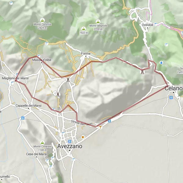 Map miniature of "Magliano De'Marsi Gravel Loop" cycling inspiration in Abruzzo, Italy. Generated by Tarmacs.app cycling route planner