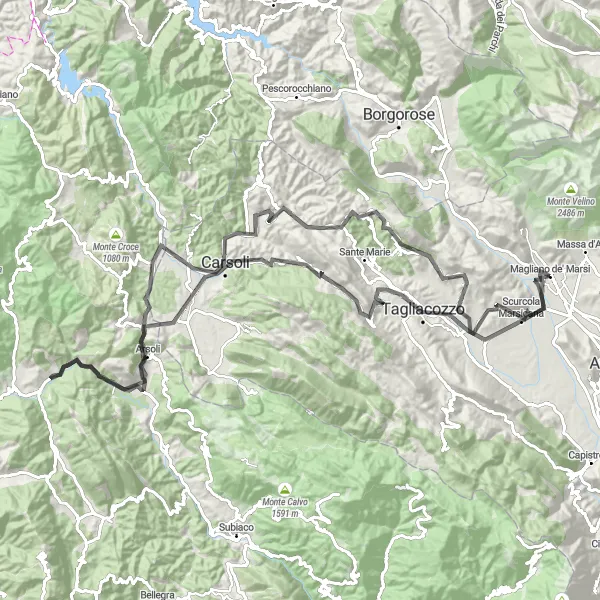 Map miniature of "Marsi Grand Loop" cycling inspiration in Abruzzo, Italy. Generated by Tarmacs.app cycling route planner