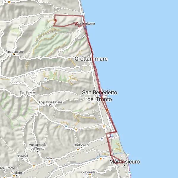 Map miniature of "Coastal Delights" cycling inspiration in Abruzzo, Italy. Generated by Tarmacs.app cycling route planner