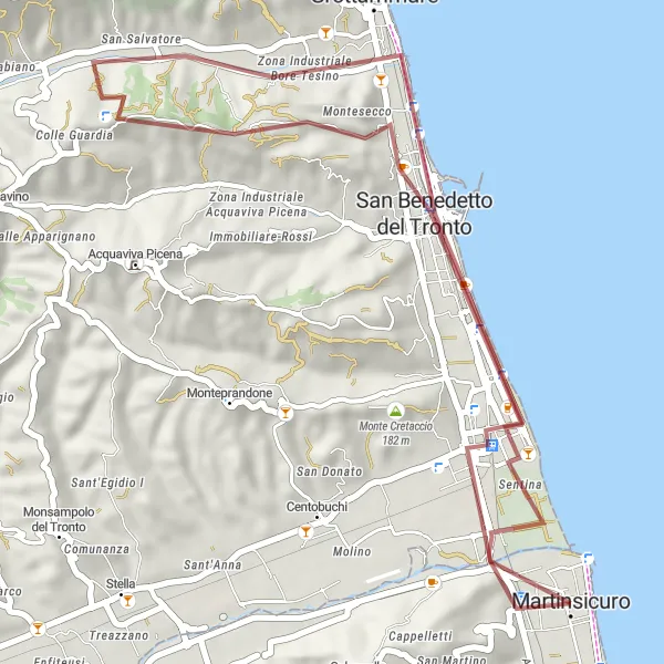 Map miniature of "Along the Coastline" cycling inspiration in Abruzzo, Italy. Generated by Tarmacs.app cycling route planner