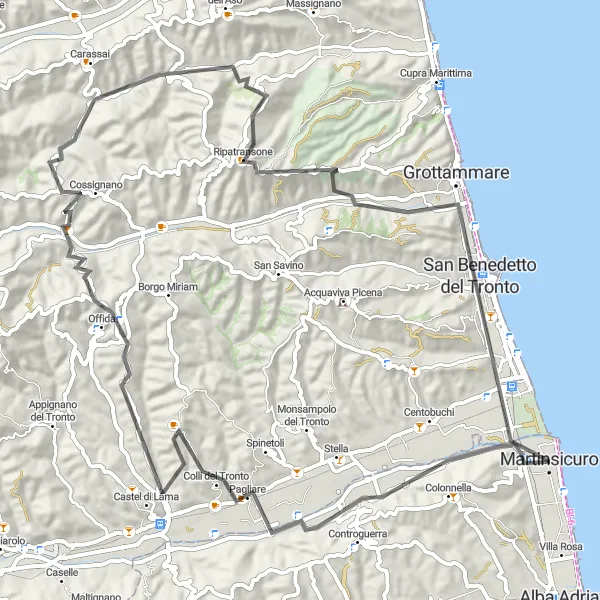 Map miniature of "Martinsicuro - Monte della Croce Road Route" cycling inspiration in Abruzzo, Italy. Generated by Tarmacs.app cycling route planner