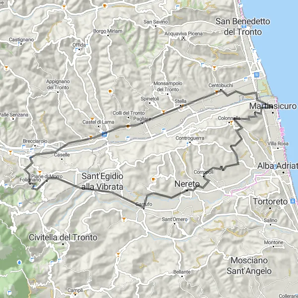 Miniature de la carte de l'inspiration cycliste "La bellezza d'Abruzzo" dans la Abruzzo, Italy. Générée par le planificateur d'itinéraire cycliste Tarmacs.app