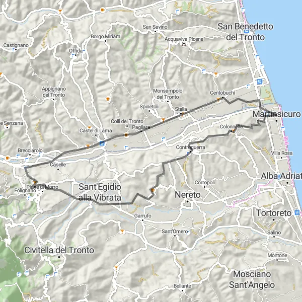 Map miniature of "Martinsicuro - Castel di Lama Road Route" cycling inspiration in Abruzzo, Italy. Generated by Tarmacs.app cycling route planner