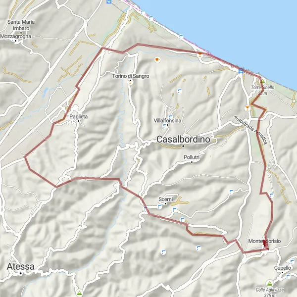 Miniature de la carte de l'inspiration cycliste "Aventure Gravel au Cœur de la Nature Abruzzaise" dans la Abruzzo, Italy. Générée par le planificateur d'itinéraire cycliste Tarmacs.app