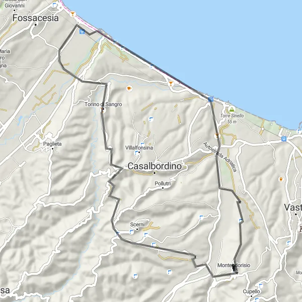 Miniatura mapy "Przejażdżka do Castello di Monteodorisio" - trasy rowerowej w Abruzzo, Italy. Wygenerowane przez planer tras rowerowych Tarmacs.app
