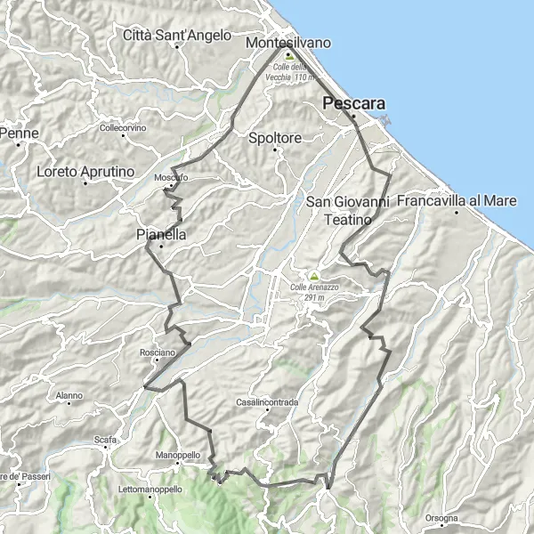 Miniatura mapy "Trasa przez wzgórze z unikalnymi punktami widokowymi" - trasy rowerowej w Abruzzo, Italy. Wygenerowane przez planer tras rowerowych Tarmacs.app