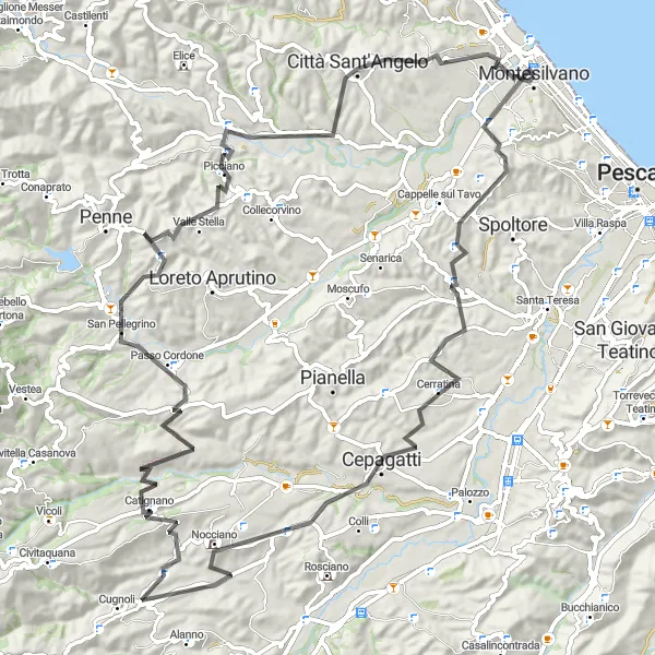 Karten-Miniaturansicht der Radinspiration "Panoramaaussicht und Kulinarische Höhepunkte" in Abruzzo, Italy. Erstellt vom Tarmacs.app-Routenplaner für Radtouren