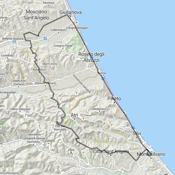 Map miniature of "Città Sant'Angelo and Coastal Ride" cycling inspiration in Abruzzo, Italy. Generated by Tarmacs.app cycling route planner