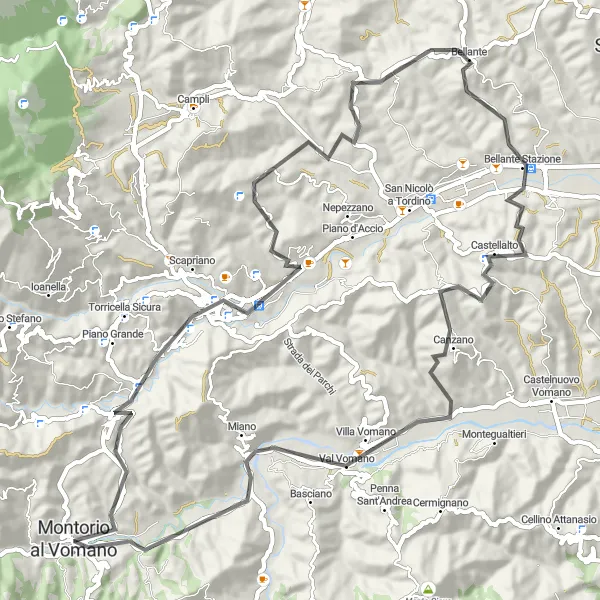 Map miniature of "Teramo Loop" cycling inspiration in Abruzzo, Italy. Generated by Tarmacs.app cycling route planner