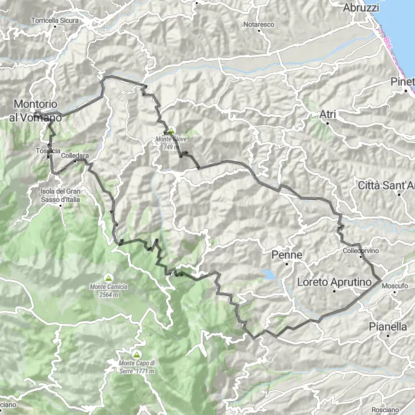 Miniatuurkaart van de fietsinspiratie "Tocht door de bergen van Abruzzo" in Abruzzo, Italy. Gemaakt door de Tarmacs.app fietsrouteplanner