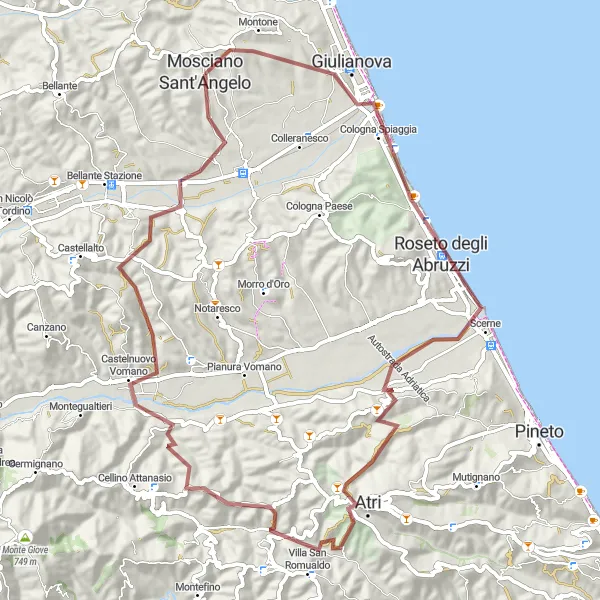 Miniature de la carte de l'inspiration cycliste "La Boucle de Roseto" dans la Abruzzo, Italy. Générée par le planificateur d'itinéraire cycliste Tarmacs.app