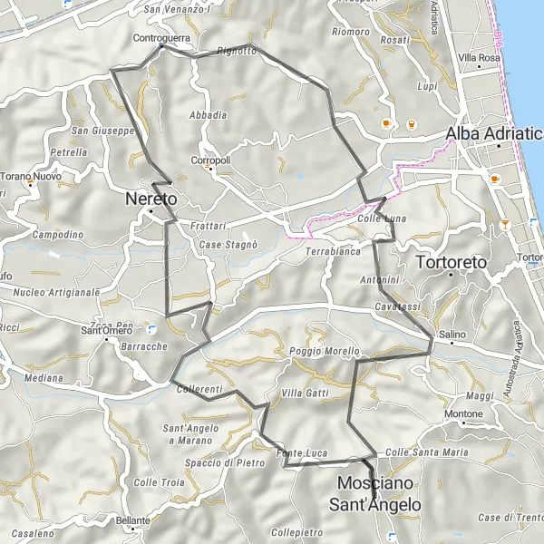 Map miniature of "Mosciano Sant'Angelo Countryside Scenic Ride" cycling inspiration in Abruzzo, Italy. Generated by Tarmacs.app cycling route planner