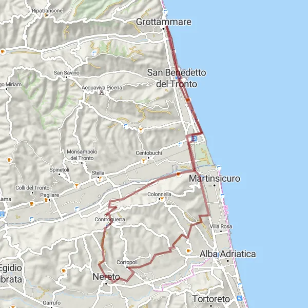 Map miniature of "Gravel Wonderland" cycling inspiration in Abruzzo, Italy. Generated by Tarmacs.app cycling route planner
