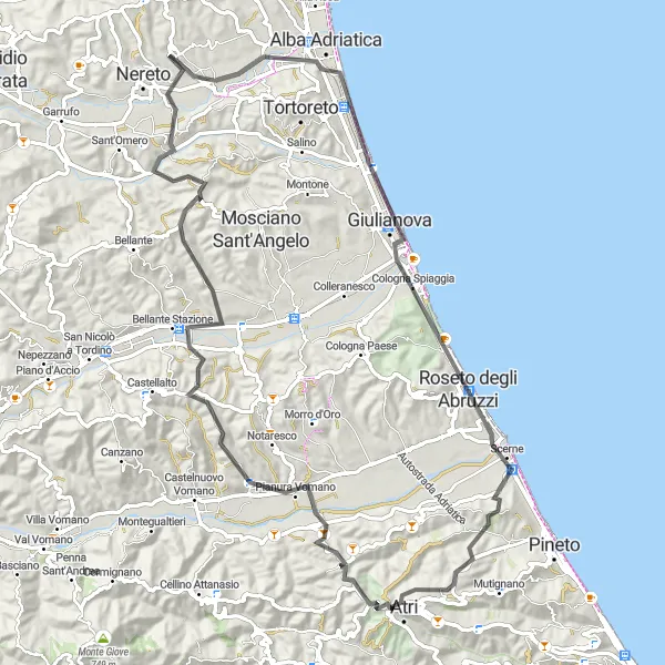 Map miniature of "Giulianova and Roseto degli Abruzzi Loop" cycling inspiration in Abruzzo, Italy. Generated by Tarmacs.app cycling route planner