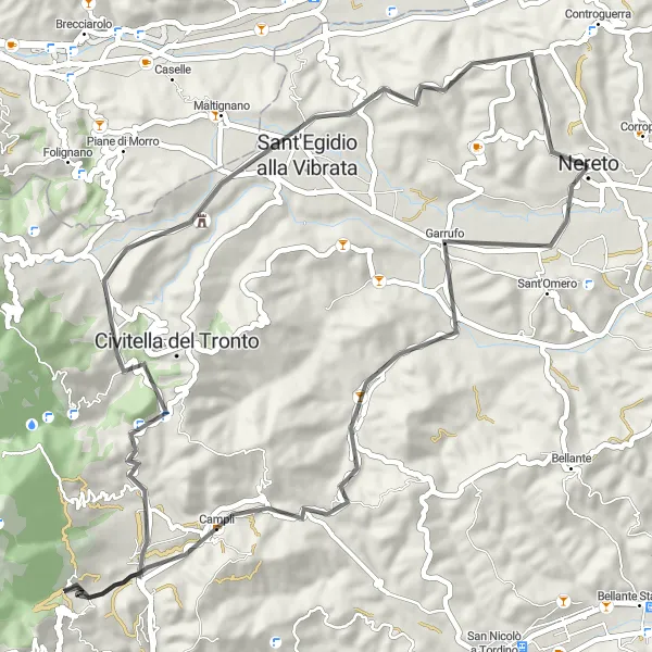 Miniature de la carte de l'inspiration cycliste "La campagne pittoresque des Abruzzes" dans la Abruzzo, Italy. Générée par le planificateur d'itinéraire cycliste Tarmacs.app