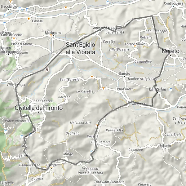 Miniatura della mappa di ispirazione al ciclismo "Esplora Sant'Omero e Controguerra in un tour di 53 km" nella regione di Abruzzo, Italy. Generata da Tarmacs.app, pianificatore di rotte ciclistiche