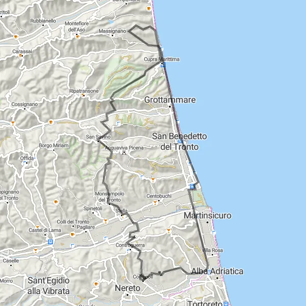 Miniatuurkaart van de fietsinspiratie "Monsampolo del Tronto - Corropoli Route" in Abruzzo, Italy. Gemaakt door de Tarmacs.app fietsrouteplanner