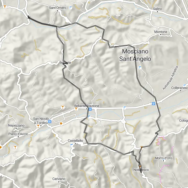 Miniatuurkaart van de fietsinspiratie "Uitdagende Route door Villa Ricci en Grasciano" in Abruzzo, Italy. Gemaakt door de Tarmacs.app fietsrouteplanner
