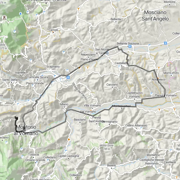 Karten-Miniaturansicht der Radinspiration "Radtour nach Montegualtieri, Montorio al Vomano, Teramo und Sant'Atto" in Abruzzo, Italy. Erstellt vom Tarmacs.app-Routenplaner für Radtouren