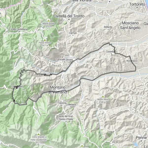 Karten-Miniaturansicht der Radinspiration "Epische Fahrradtour durch Montorio al Vomano und San Nicolò a Tordino" in Abruzzo, Italy. Erstellt vom Tarmacs.app-Routenplaner für Radtouren