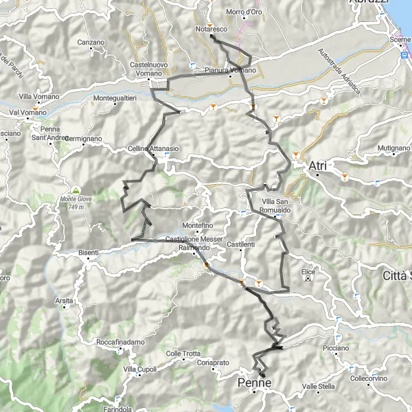 Miniatuurkaart van de fietsinspiratie "Verkenning van de heuvels en valleien van Abruzzo" in Abruzzo, Italy. Gemaakt door de Tarmacs.app fietsrouteplanner