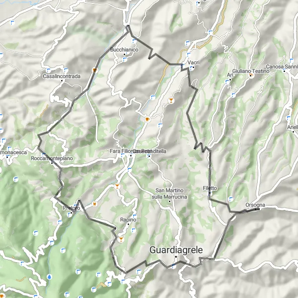 Karten-Miniaturansicht der Radinspiration "Kurze Radtour ab Orsogna: Charmante Dörfer entdecken" in Abruzzo, Italy. Erstellt vom Tarmacs.app-Routenplaner für Radtouren