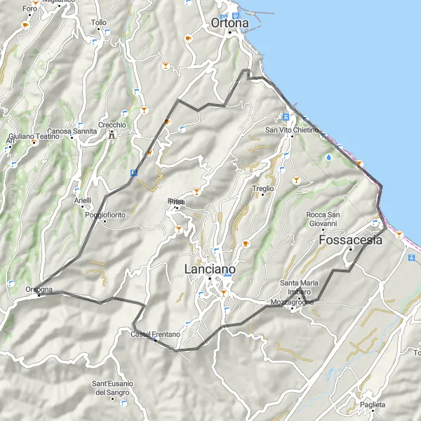 Karten-Miniaturansicht der Radinspiration "Entdeckungstour von Poggiofiorito nach Castel Frentano" in Abruzzo, Italy. Erstellt vom Tarmacs.app-Routenplaner für Radtouren