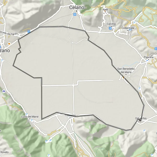 Map miniature of "The Tranquil Trasacco Loop" cycling inspiration in Abruzzo, Italy. Generated by Tarmacs.app cycling route planner