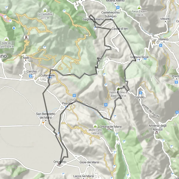 Miniatura della mappa di ispirazione al ciclismo "Tra San Benedetto dei Marsi e Pescina in Bicicletta da Strada" nella regione di Abruzzo, Italy. Generata da Tarmacs.app, pianificatore di rotte ciclistiche