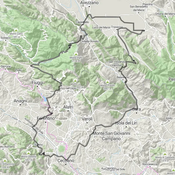 Miniature de la carte de l'inspiration cycliste "L'aventure épique à travers les montagnes de l'Abruzzo" dans la Abruzzo, Italy. Générée par le planificateur d'itinéraire cycliste Tarmacs.app