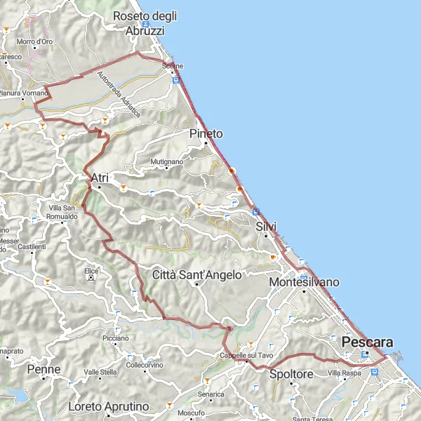 Miniatura della mappa di ispirazione al ciclismo "Esplorazione in natura tra Pineto e Case Merluzzo" nella regione di Abruzzo, Italy. Generata da Tarmacs.app, pianificatore di rotte ciclistiche
