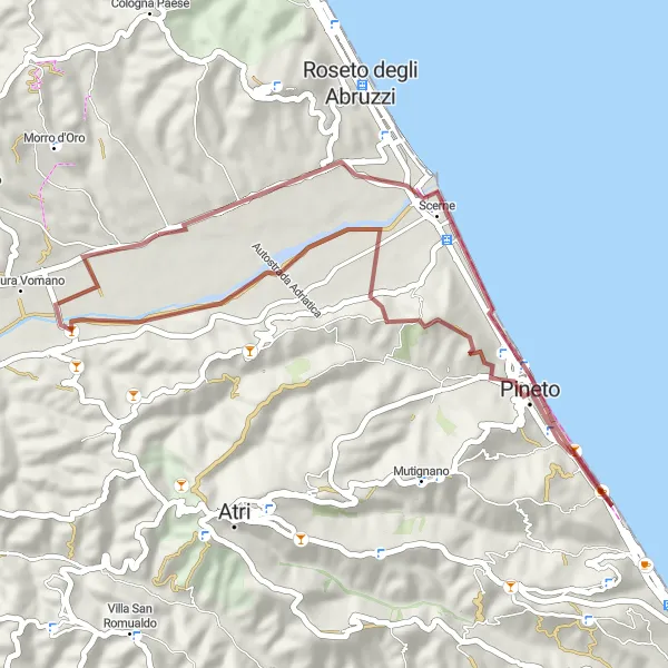 Miniature de la carte de l'inspiration cycliste "L'Exploration des Collines et Plages" dans la Abruzzo, Italy. Générée par le planificateur d'itinéraire cycliste Tarmacs.app