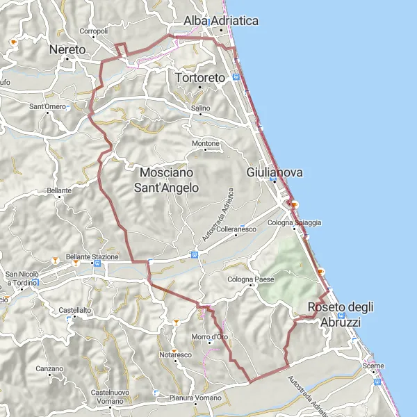 Miniature de la carte de l'inspiration cycliste "Le Sentier des Terres Sauvages" dans la Abruzzo, Italy. Générée par le planificateur d'itinéraire cycliste Tarmacs.app