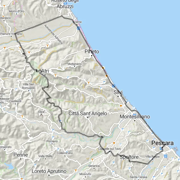 Miniatura mapy "Przejażdżka przez Pescara i Atri" - trasy rowerowej w Abruzzo, Italy. Wygenerowane przez planer tras rowerowych Tarmacs.app